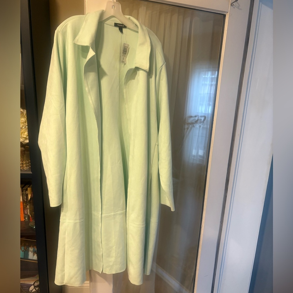 Light seafoam colored long jacket!